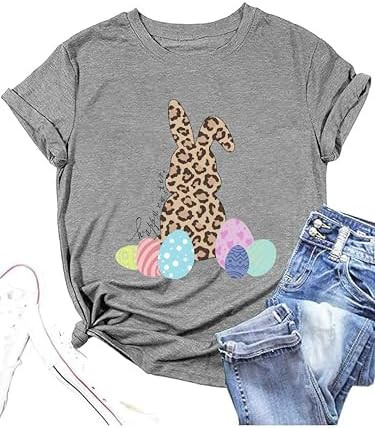 Women's Easter T-Shirt, Funny Bunny and Eggs Graphic Printed Crew Neck Short Sleeve Top | Amazon (US)