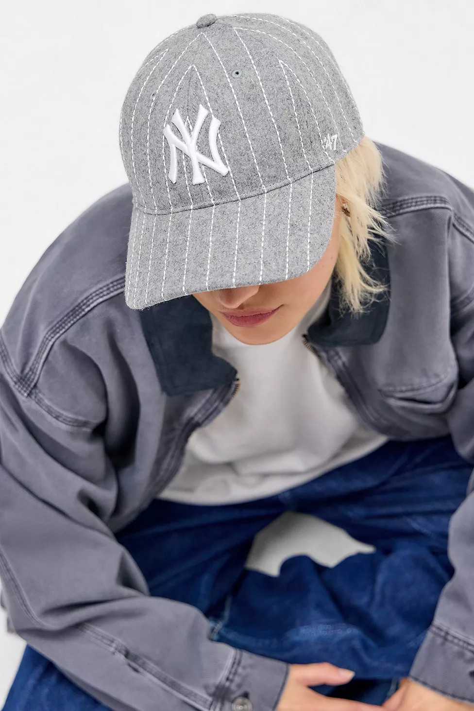 '47 Brand UO Exclusive Grey Pinstripe Clean Up Cap | Urban Outfitters UK