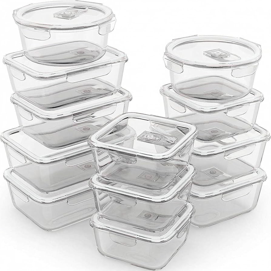 Razab 24 Pc Airtight Glass Food Storage Containers - Glass Meal Prep Containers - Freezer to Oven... | Amazon (US)
