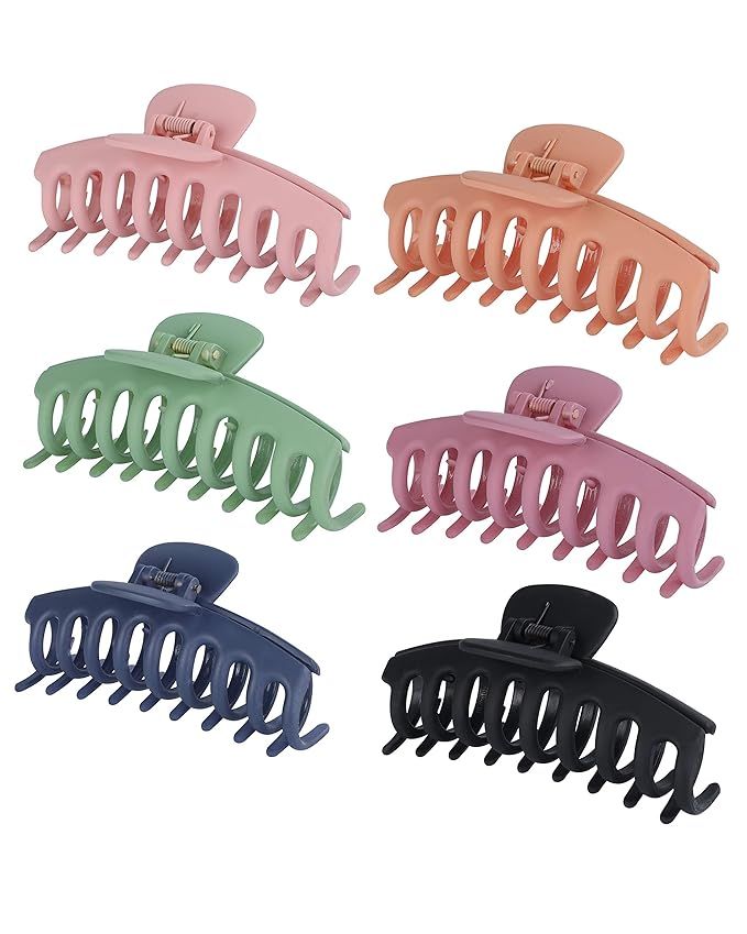 Hair Claw Clips, 6 Pcs Claw Hair Clips for Women and Girl, Non-Slip Plastic Big Hair Clips for Th... | Amazon (US)