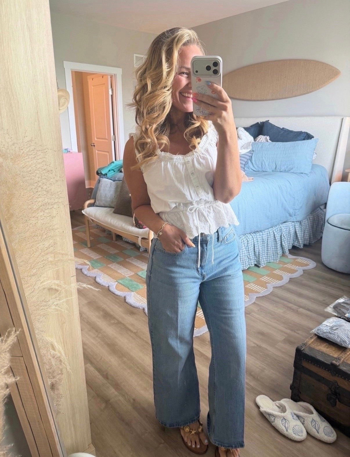 🤍 Coastal, feminine, and the kind of outfit that never goes out of style.

This eyelet peplum top paired with light wash wide-leg jeans is giving effortless summer chic. Add a pair of statement sandals and you’re ready for brunch, vacation, date night, or wandering your favorite seaside town. ✨🐚

Linked all the details in LTK!

#LTKStyle #WideLegJeans #EyeletTop #SummerOutfit #CoastalStyle #CoastalGrandma #FeminineStyle #CasualChic #MomStyle #VacationOutfit #ResortWear #SummerFashion #DenimOutfit #NeutralStyle #BeachTownStyle #EffortlessStyle #ClassicStyle #EverydayOutfit #LTKFinds #SummerWardrobe Essentials