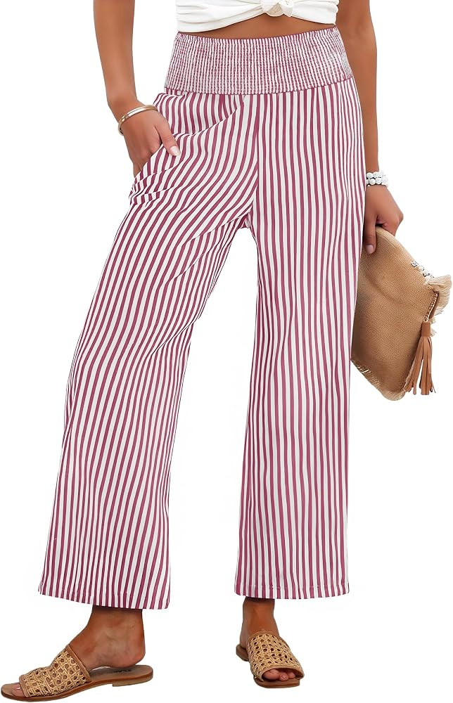 ANRABESS Womens Striped Gingham Palazzo Pants | Amazon (US)