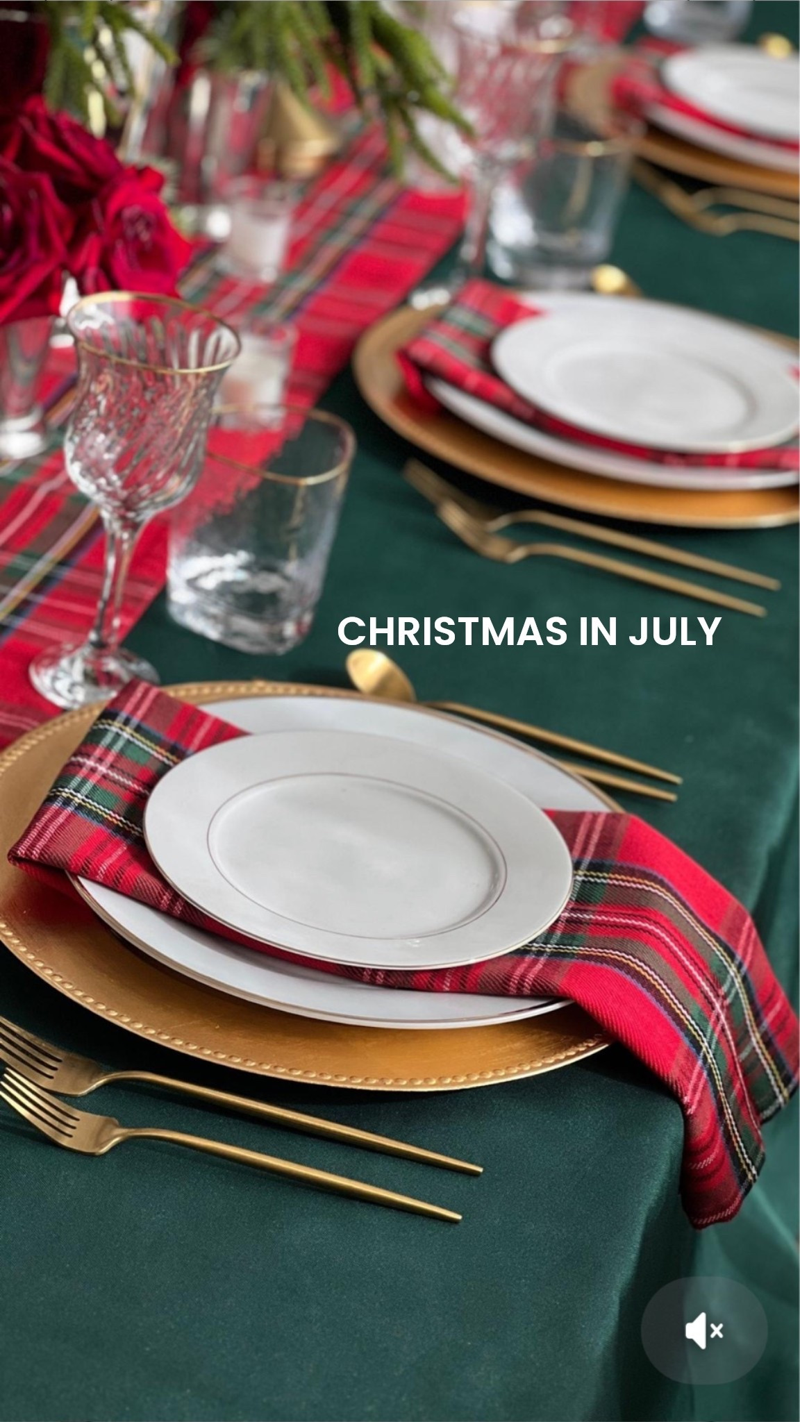 Classic Christmas begins with Ralph Lauren Stewart Tarton plaid! Plaid table runner, plaid napkins, red plaid, classic red tablescape, hunter green tablecloth, gold chargers, gold rimmed China, gold rim glasses, silver ice bucket, silver vase, mint julep cups

#LTKHoliday #LTKSeasonal #LTKHome