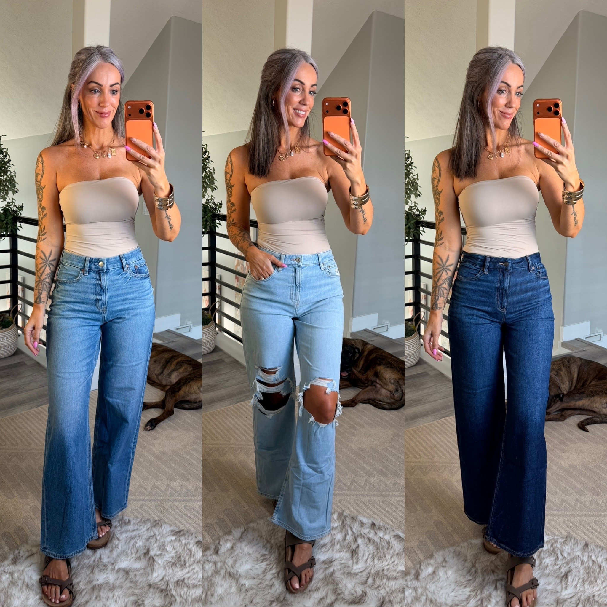 3 American Eagle jeans! Wearing size 4 in baggy straight jean, size 2 in both dreamy drapes however the dark wash is not as stretchy and was too small I need a 4 instead  

#LTKgrwm #LTKOver40 #LTKFestival