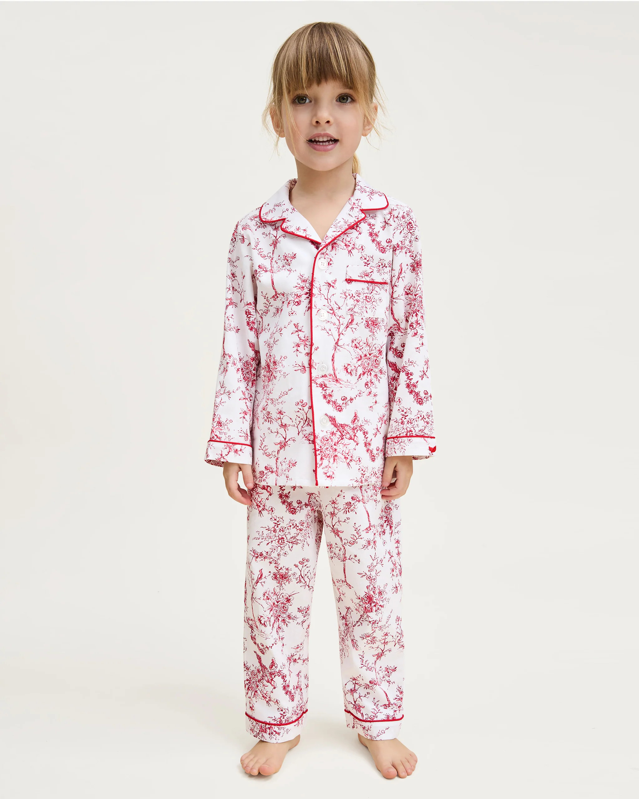 Kid's Twill Pajama Set in Red Timeless Toile | Petite Plume
