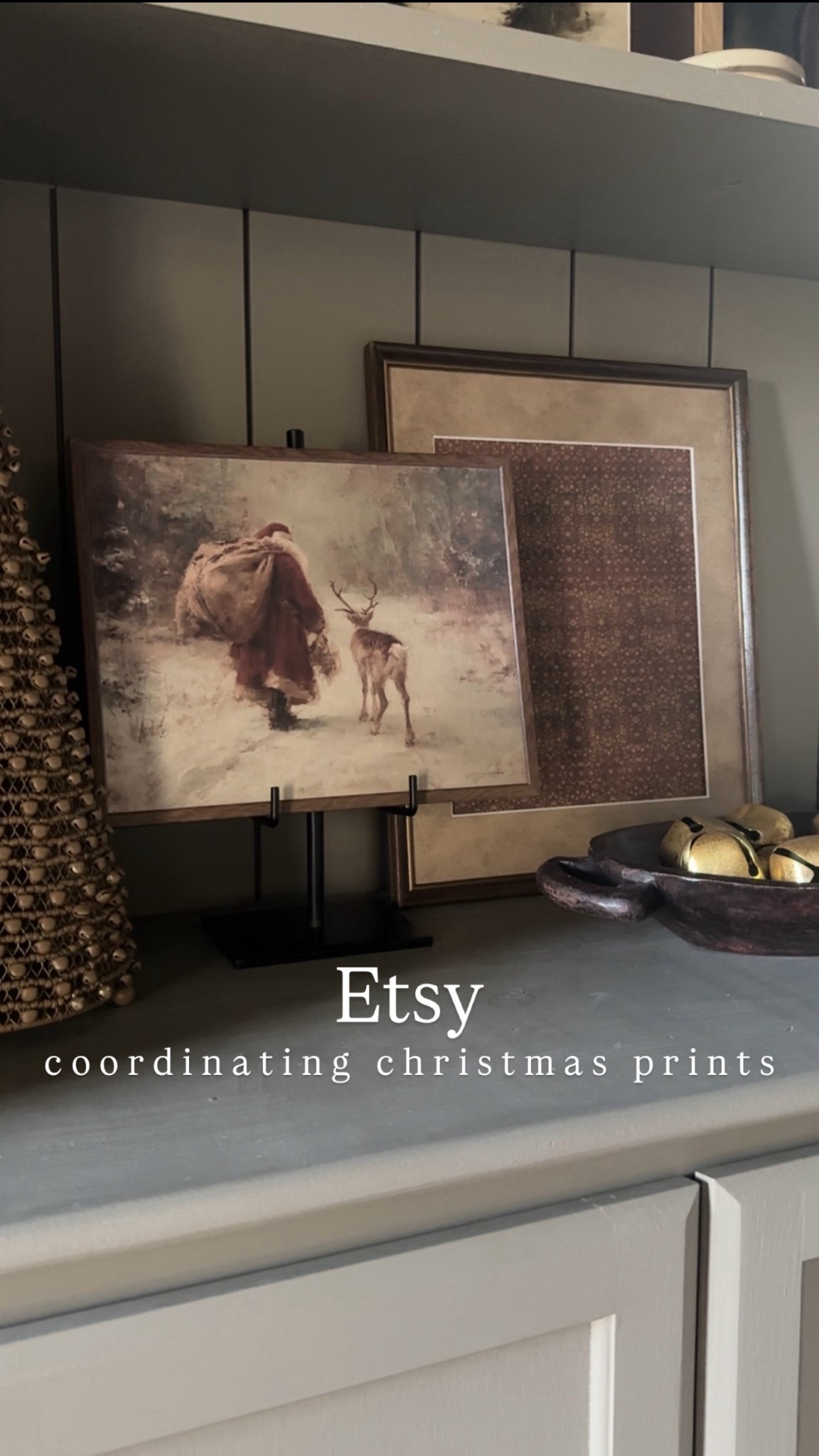 Christmas decor | Christmas art | coordinating holiday art | coordinating Christmas art | Etsy prints | vintage Santa art | picture frame easel | McGee & co | textile art prints | jingle bell bowl filler 

#LTKFindsUnder50 #LTKHome #LTKHoliday