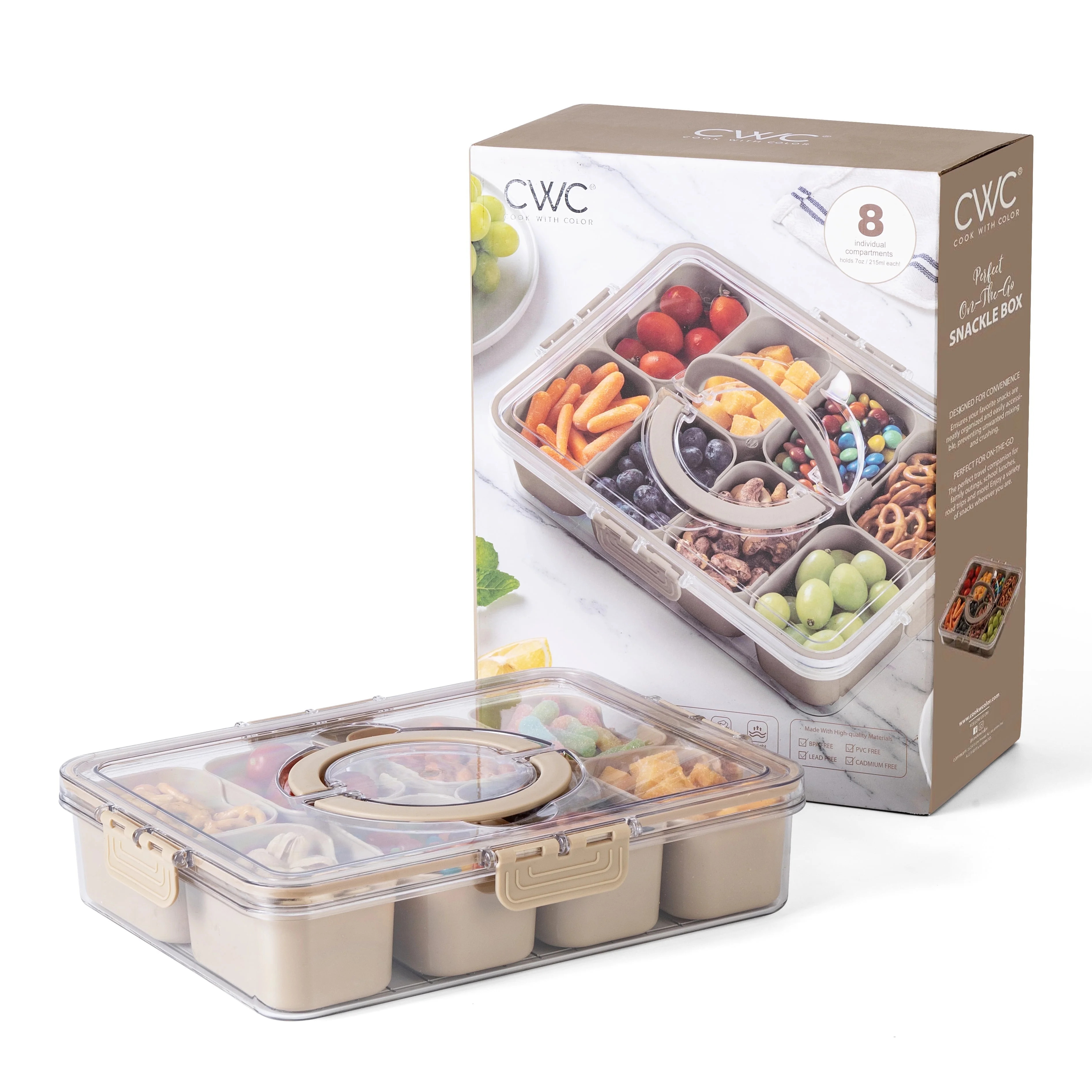 COOK WITH COLOR 8-Compartment Snackle Box Container Divided Serving Tray with Lid, Brown | Walmart (US)