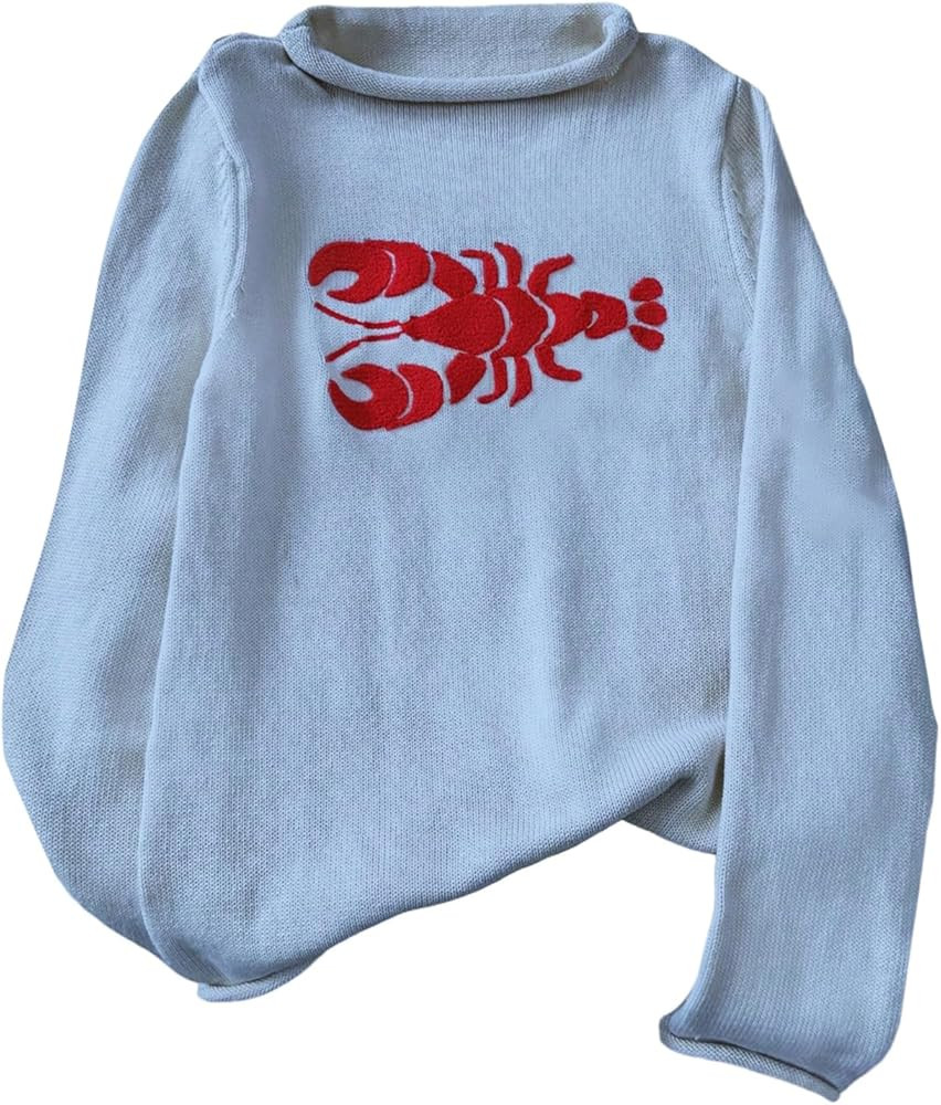 Verdusa Women's Cozy Lobster Sweater Fall Clothes Drop Shoulder Pullover Knit Tops | Amazon (US)