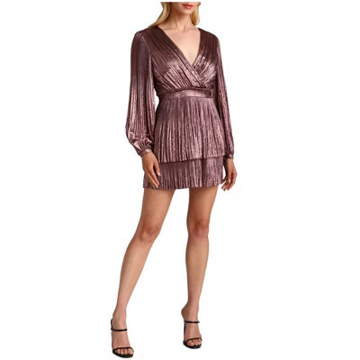 Avec Les Filles Womens Tiered Metallic Pleated Cocktail Dress, medpink, 14 | Target