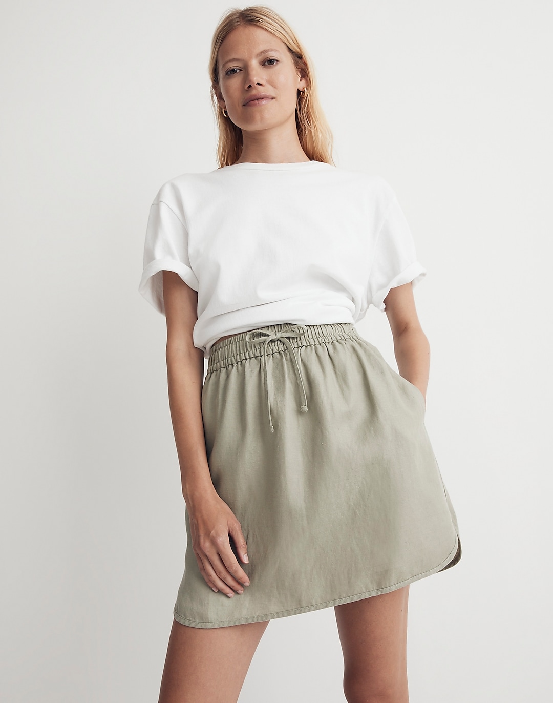 Linen-Blend Curved-Hem Mini Skirt | Madewell