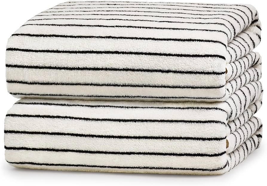 Black & Cream Striped Bath Sheets Set of 2, Extra Large Bath Towels | Amazon (US)