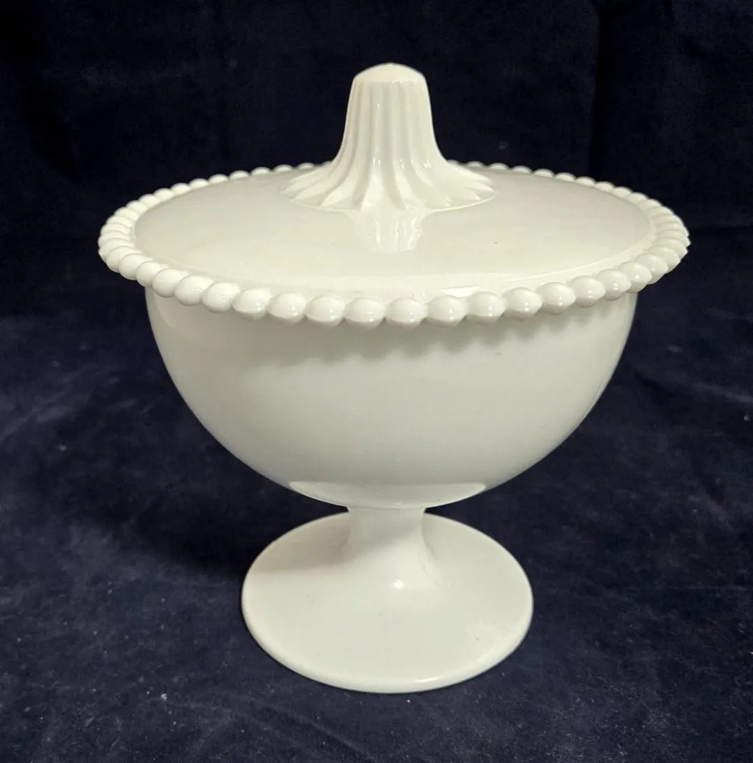 Vintage Indiana Milk Glass Candy Dish With Beaded Lid Footed Pedestal 6.25" - Etsy | Etsy (US)