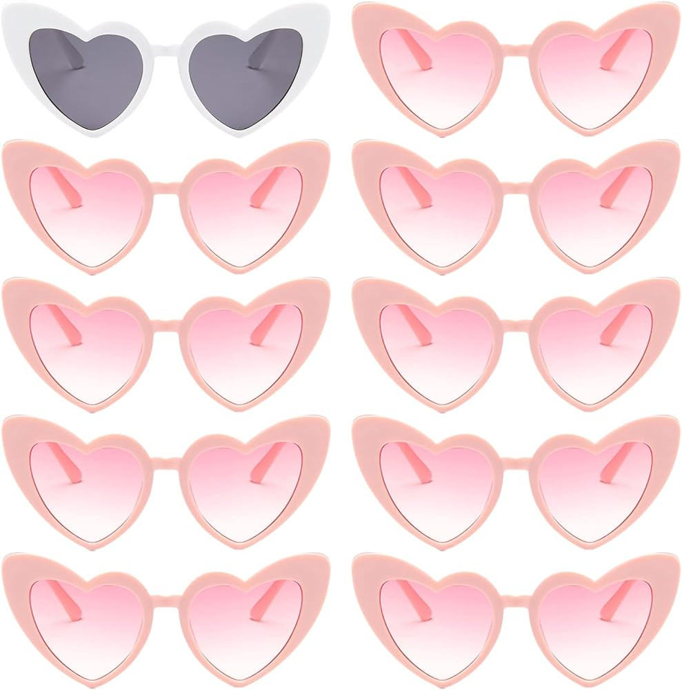 NECARSIN Bachelorette Sunglasses Heart Sunglasses 10 Pairs Heart Shaped Sunglasses for Women Party D | Amazon (US)