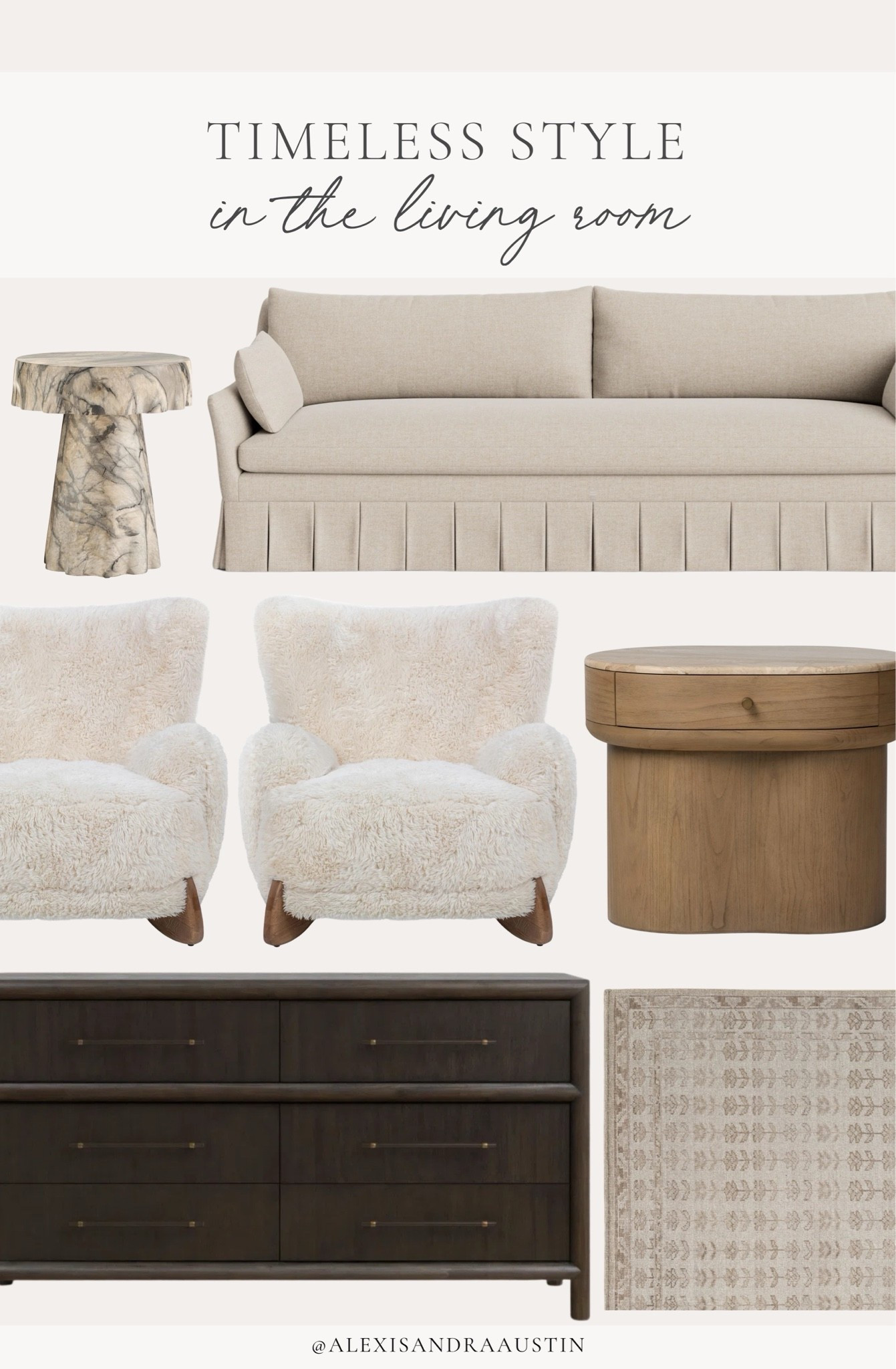 Timeless home style around the living room! Loving this bright and airy inspo for a timeless and collected light Iook year round.

Home finds, neutral home inspo, furniture favorites, neutral wood tones, summer refresh, living room refresh, bright and airy, collected style, accent table, upholstered sofa, timeless home inspo, moody dresser, vintage style area rug, cozy accent chair, Amber Lewis, Loloi, Wayfair, Lulu and Georgia, Perigold, Arhaus, Kathy Kuo Home, CB2, shop the look!

#LTKSeasonal #LTKHome