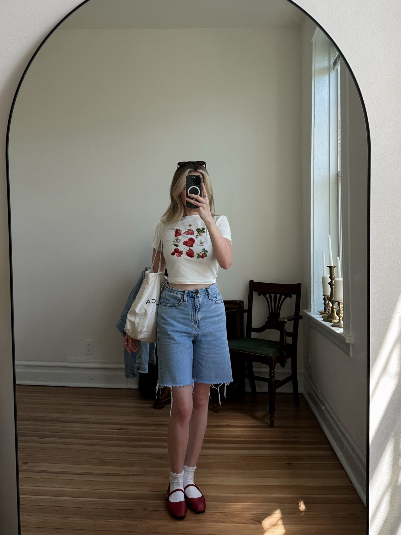 summer outfit, easy summer style, fruit, baby tee, crop top, jorts, jean shorts, mary jane's, ballet flats 

#LTKFindsUnder50 #LTKBacktoSchool #LTKStyleTip