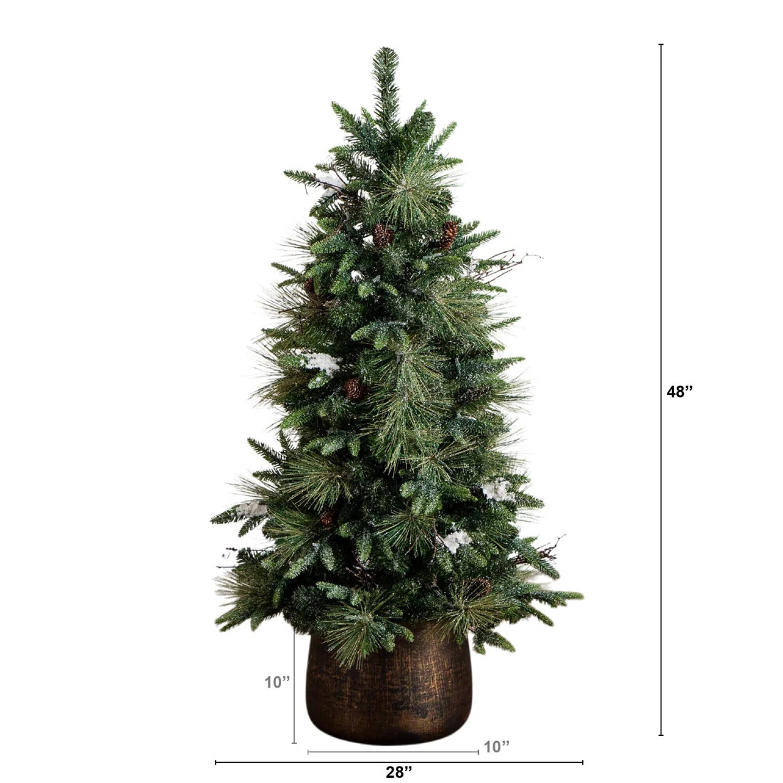 4' Pre-Lit Artificial Mixed Pine Snowed Christmas Tree with Pinecones | Nearly Natural
