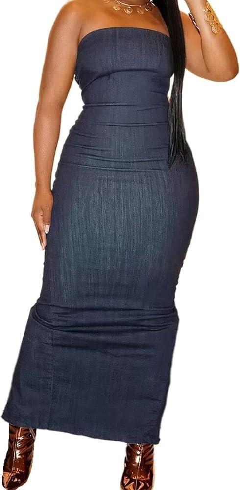 Flamingals Sexy Off Shoulder Sleeveless Maxi Dress for Women Zip Back Split Hem Party Long Dress | Amazon (US)