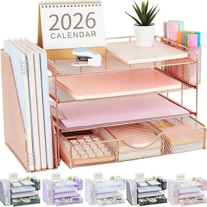 gianotter Desk Organizers and Accessories with File Holder, 4-Tier Desk Accessories & Workspace O... | Amazon (US)