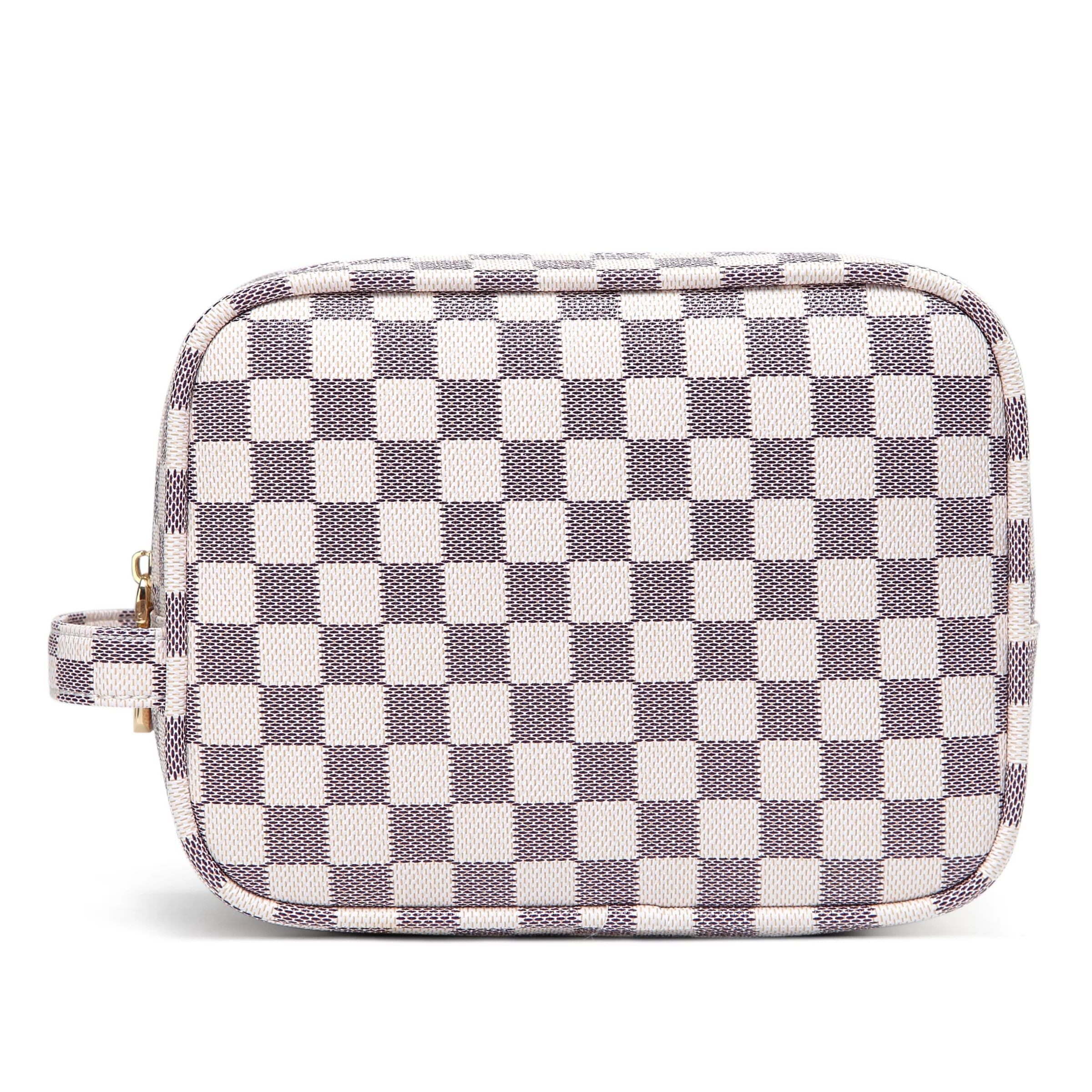 Daisy Rose Cosmetic Toiletry Bag PU Vegan Leather Travel Bag for Women - Cream Checkered - Walmar... | Walmart (US)