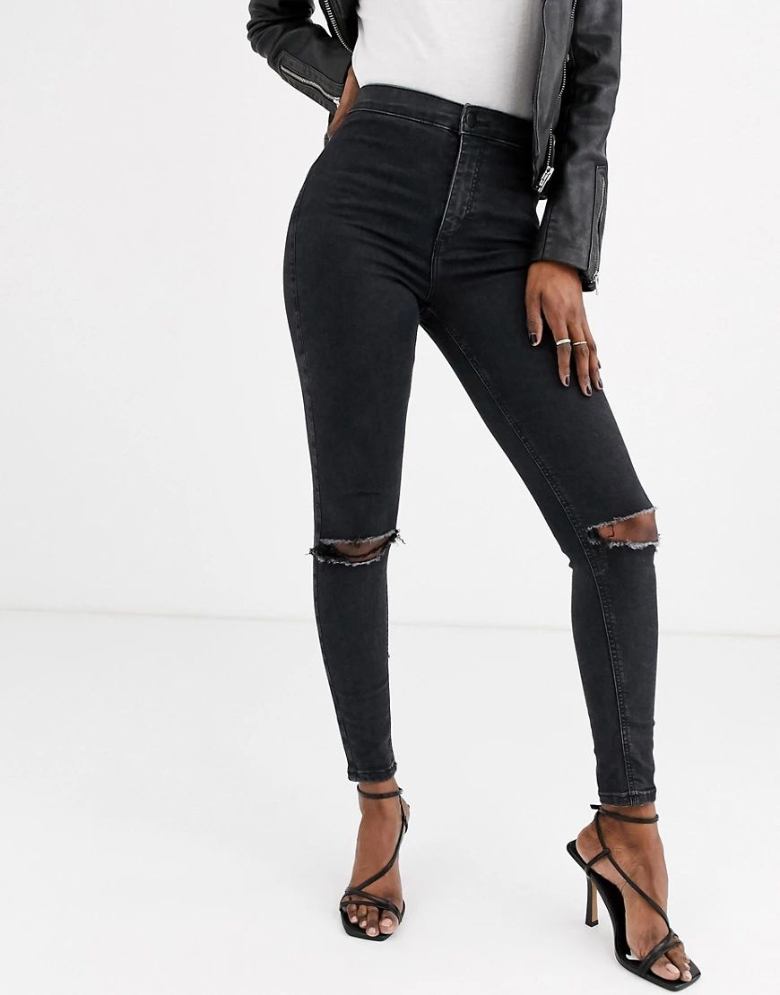 Topshop Joni skinny jeans with rips in black | ASOS (Global)