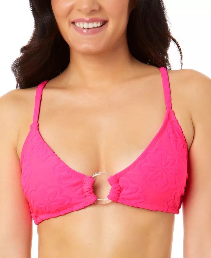 Juniors' Pink Sizzle Terry Daisy Ring-Front Bralette Bikini Top, Created for Macy's | Macys (US)
