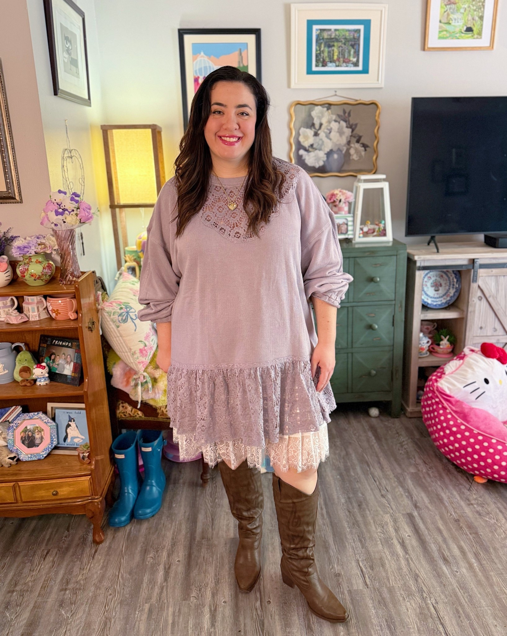 Free People lace detail tunic sweatshirt dress with Amazon lace slip skirt and cowboy boots 

#LTKStyleTip #LTKSeasonal #LTKMidsize