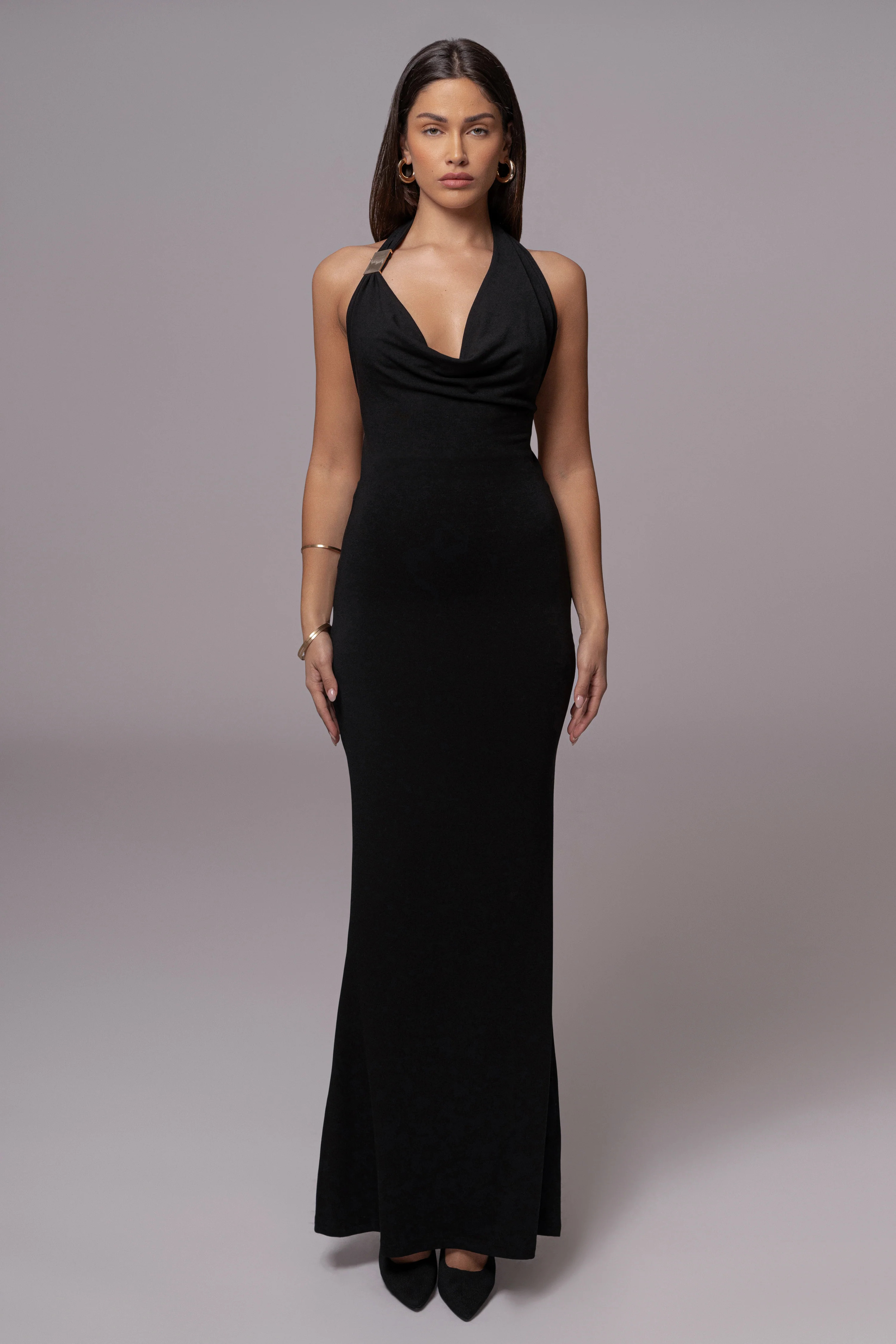 Black Aurora Draped Maxi Dress | JLUXLABEL