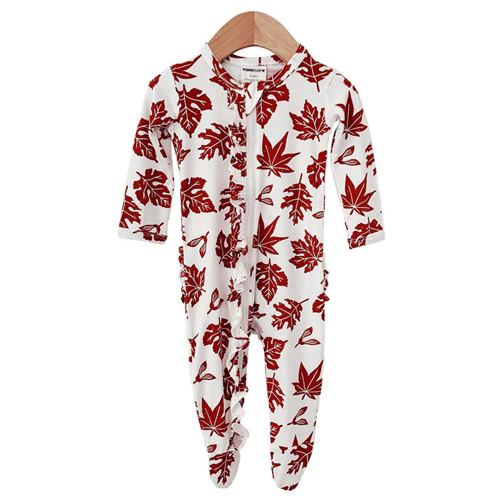 Ruffle Zipper Footie, Autumn Leaf | SpearmintLOVE