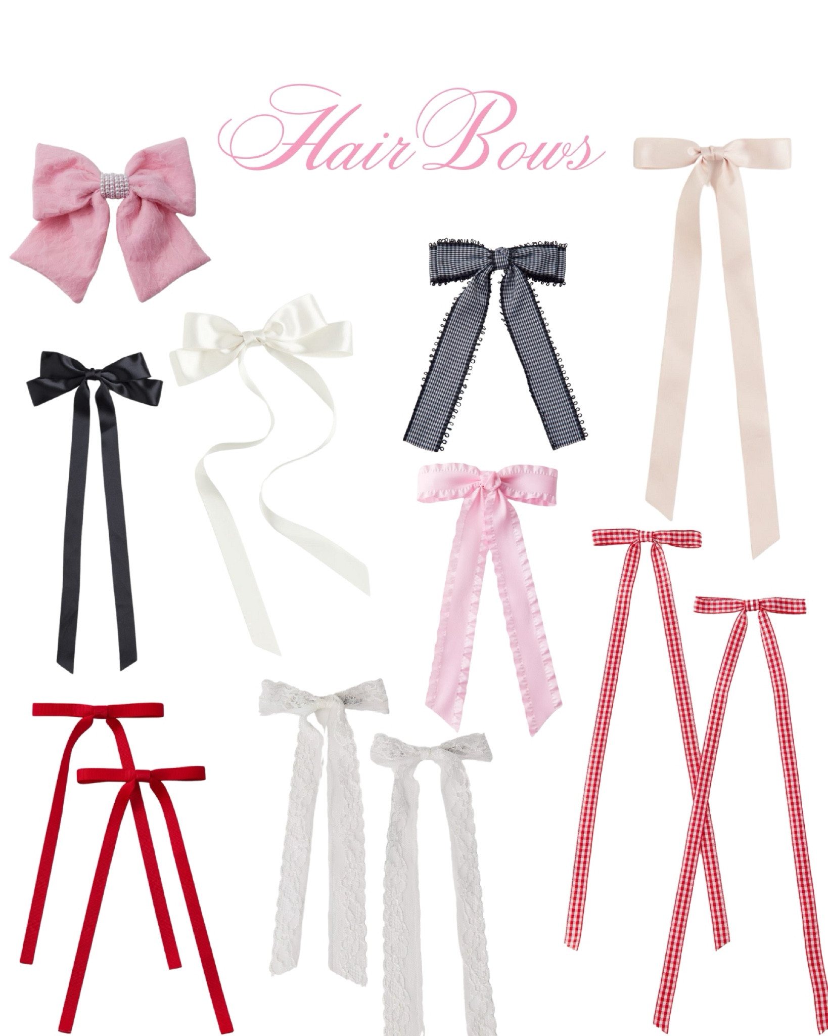 pretty hair bows 🎀 #gingham #pinkvelvet #lacebow #whitelace #whiteribbon #hairribbon #hairbow #coquette #lacetrim #accessories 