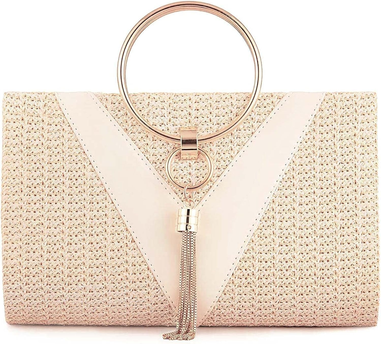 JURLEA Women Evening Bag Tassels Clutch Bag Glitter Clutch Purse Wedding Party Straw Clutch with Cha | Amazon (US)