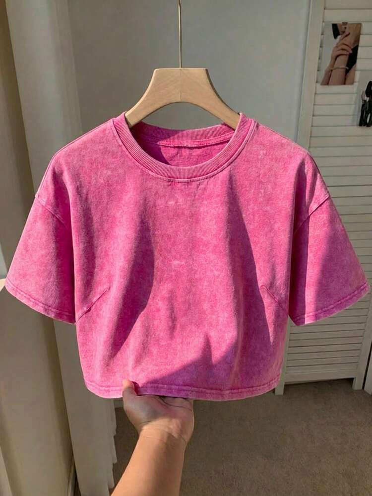 Comfortcana 100% Cotton Washed Basic Short Sleeve T-Shirt | SHEIN