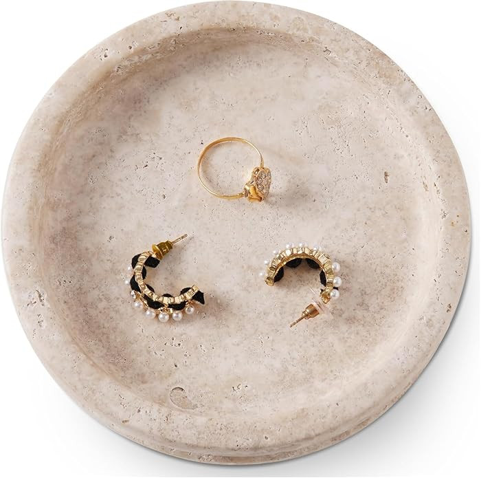 Marble Jewelry Dish, 5" Handmade Travertine Ring Tray     Handmade trinket holder for earrings, n... | Amazon (US)