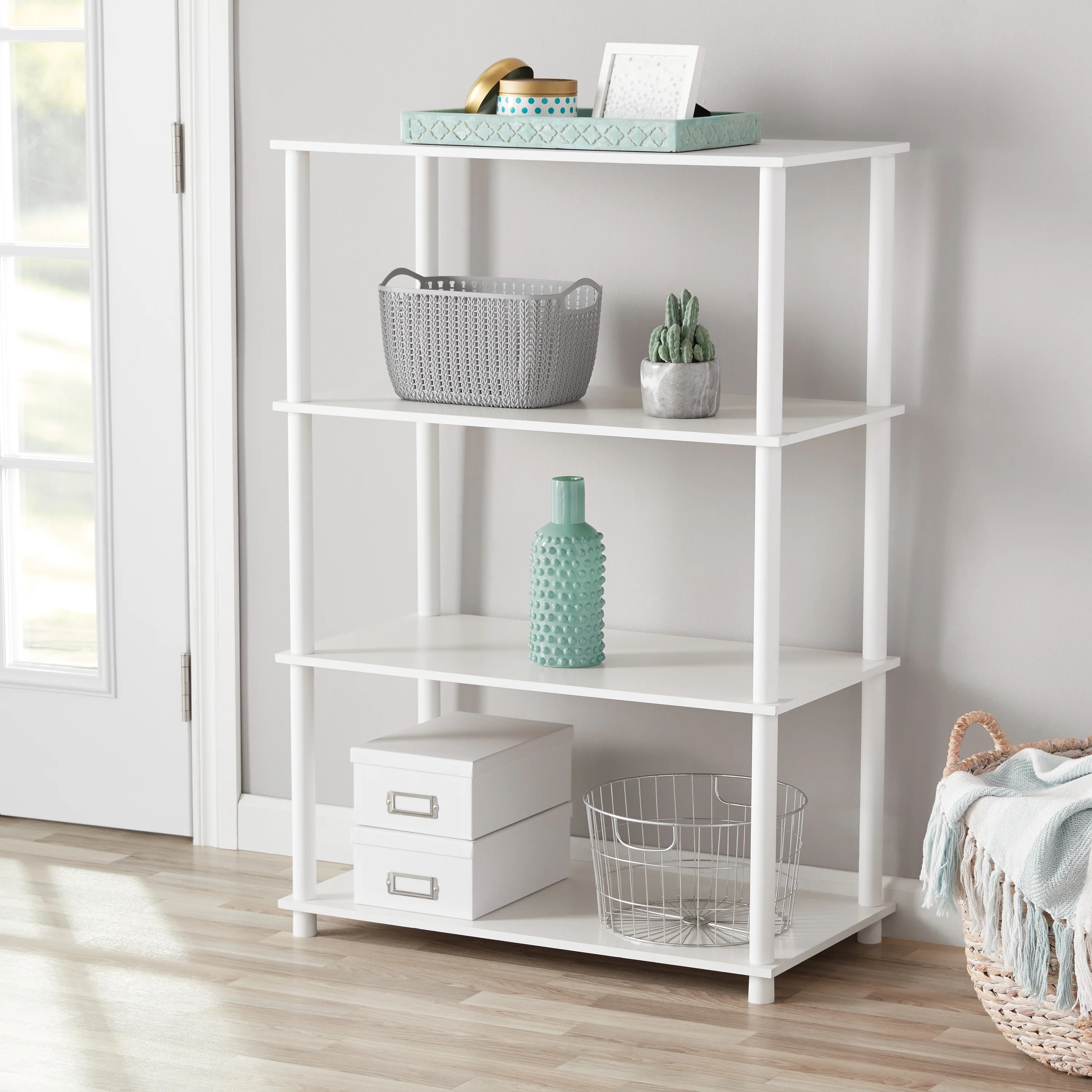 Mainstays No Tools 4-Shelf Storage Bookcase, White - Walmart.com | Walmart (US)