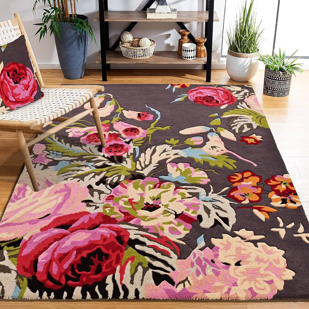 Modern Rose Floral Wool Rug | Handmade Area Rug with Garden Colorful Flowers for Living Room Dini... | Amazon (US)