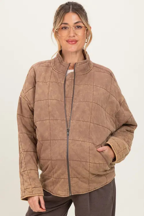 PinkBlush Quilted Oversized Jacket in Mocha at Nordstrom, Size Small | Nordstrom