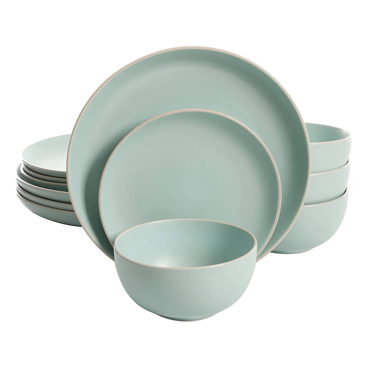 Gibson Rockaway Coupe 12 Piece Durable Matte Glaze Stoneware Dinnerware Set with Plates and Bowls Microwave and Dishwasher Ready Teal one_size in | Lowe's