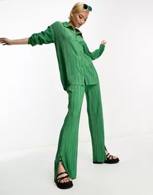 Only exclusive plisse wide leg pants in green - part of a set | ASOS (Global)
