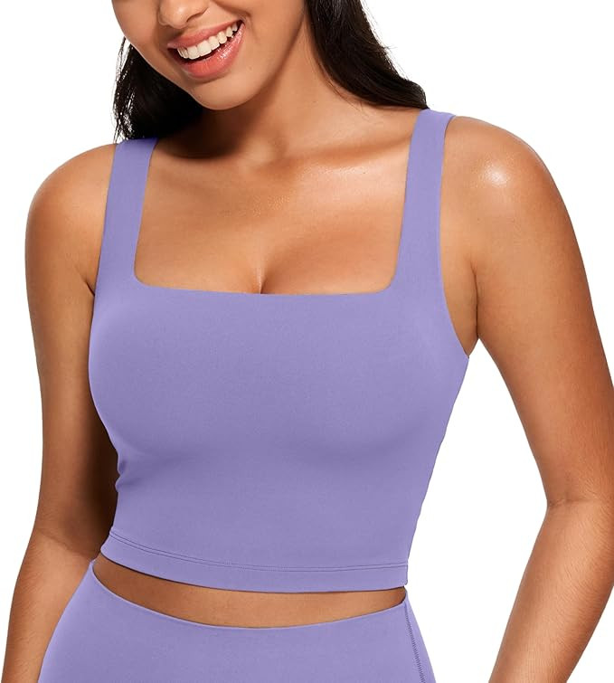 CRZ YOGA Butterluxe Womens Square Neck Longline Sports Bra - Workout Crop Tank Tops Padded Yoga C... | Amazon (US)