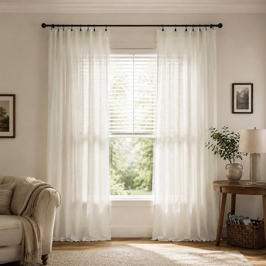KOUFALL 108 Inch Curtains,Light Filtering Linen Semi Sheer Curtains Drapes 108 Inches Long 2 Pane... | Amazon (US)