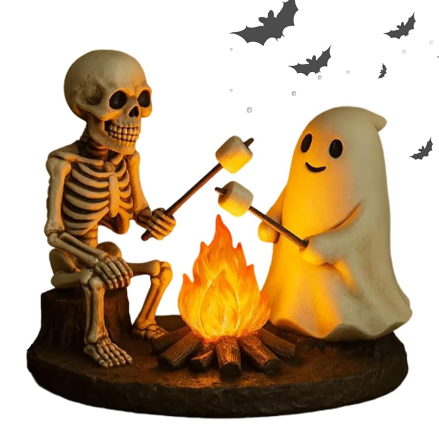 Skeleton and Ghost Bonfire Night Lamp, Skeleton Ghost Bonfire Halloween Night Light, Cute Spooky ... | Amazon (US)