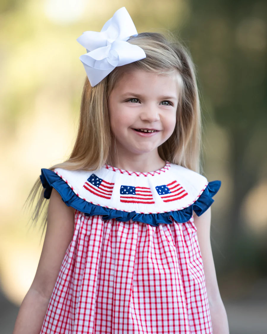 Flags Smocked Red Windowpane Dress | Smockingbird Kids