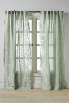 Manette Embroidered Cotton Linen Sheer Curtain | Anthropologie (US)