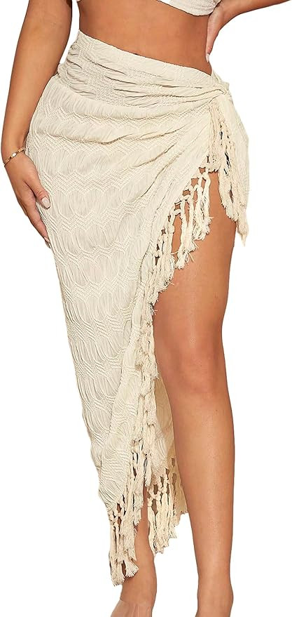 Verdusa Women's Twist High Split Fringe Skirt High Waist Asymmetrical Long Skirt | Amazon (US)