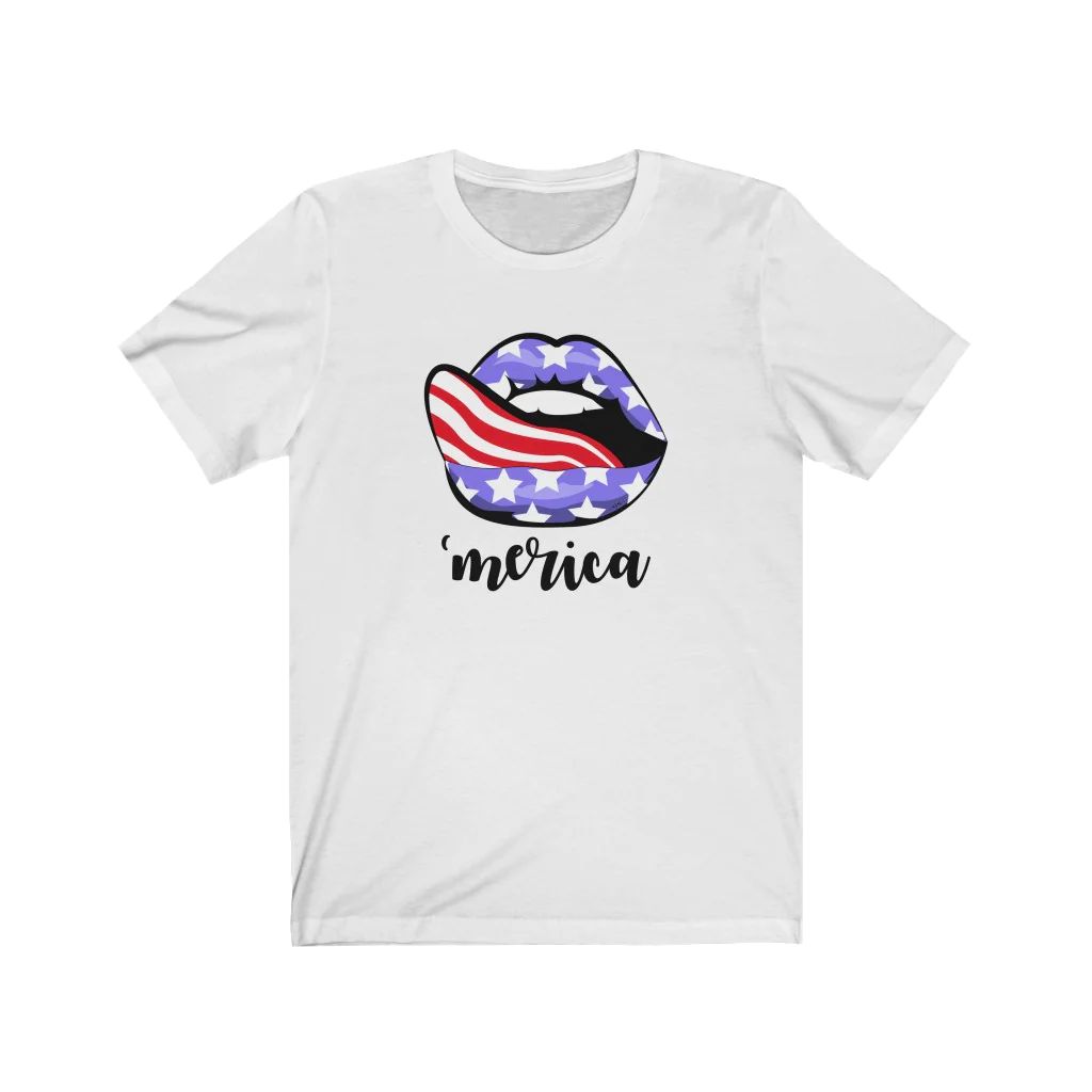 Merica Flag Stars Stripes Tongue Tee | Always Stylish Mama