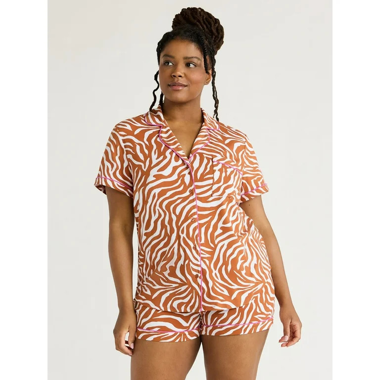 Joyspun Women's Knit Notch Collar Top and Shorts Pajama Set, 2-Piece, Sizes S to 3X | Walmart (US)