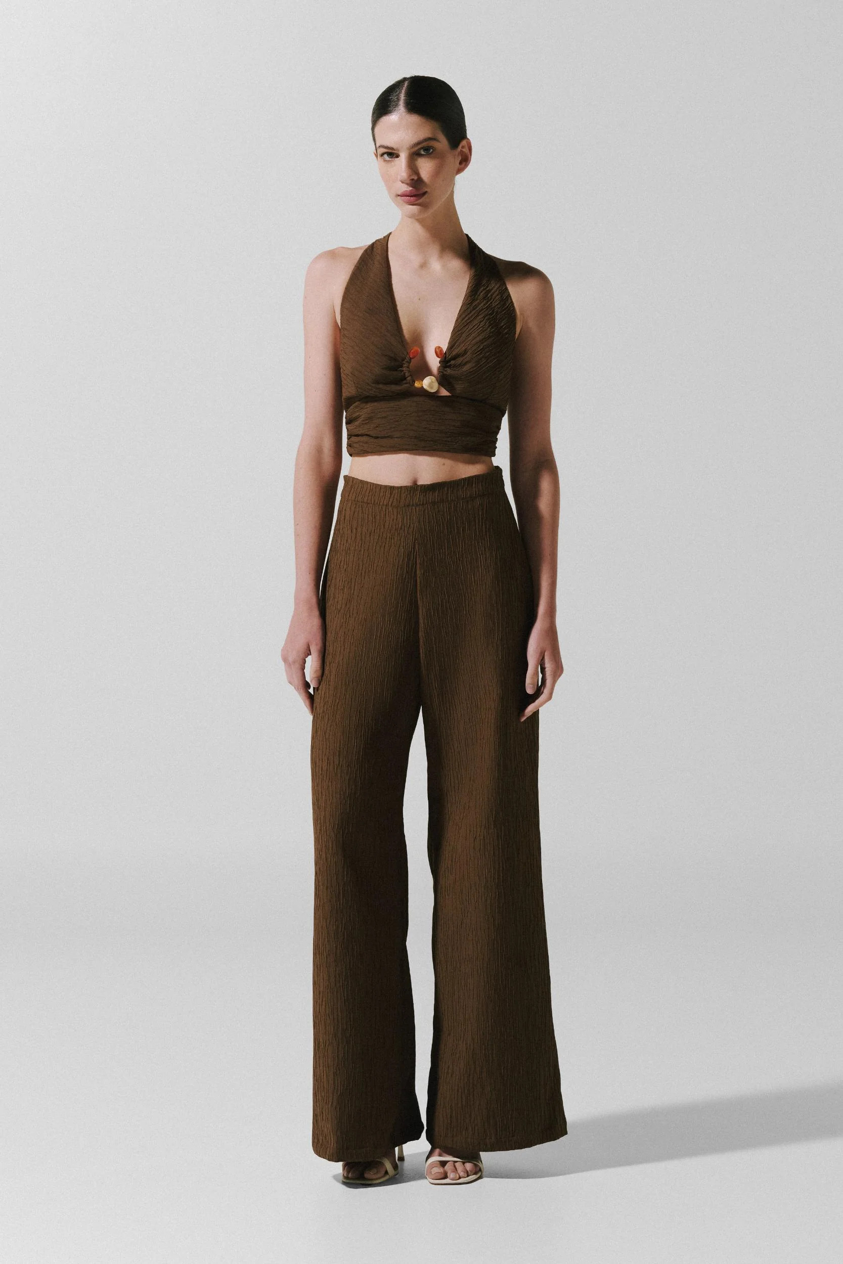 Louise Pants Brown in Textured Fabric - Spring Summer 26 | BAOBAB INT