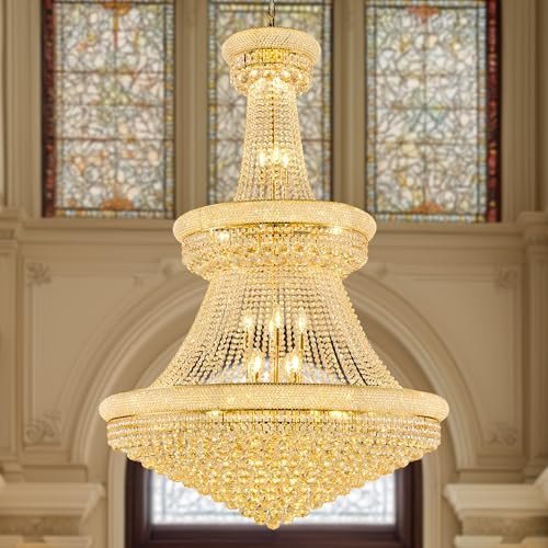 40'' Large Crystal Chandelier, 3-Tier Gold Crystal Chandelier with 36 Bulbs | Amazon (US)