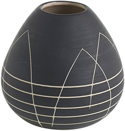 Black Round Bud Vase w/ Etched White Design - 4 x 4 Inches - Everlane Short Matte Pot w/ Geometri... | Amazon (US)