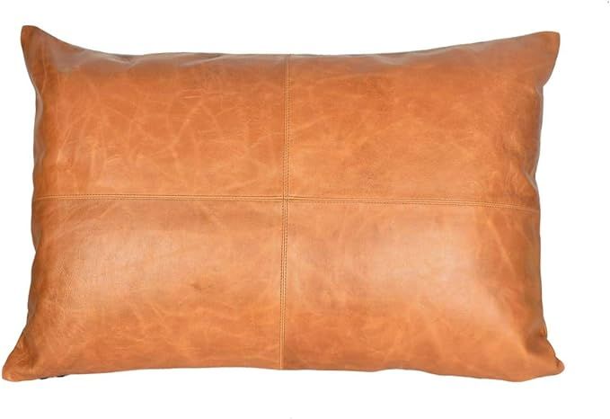 Ganloz 100% Lambskin Leather Pillow Cover - Sofa Cushion Case - Decorative Throw Covers for Livin... | Amazon (US)