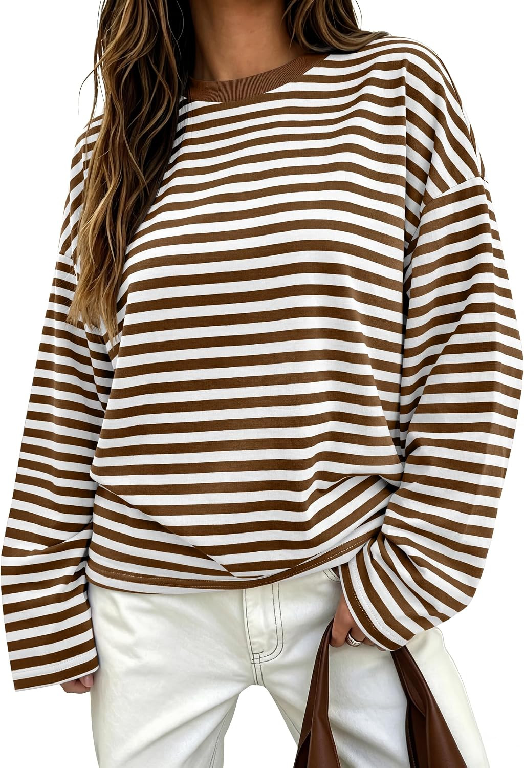 ANRABESS Womens Long Sleeve Shirts Oversized Striped Tops | Amazon (US)
